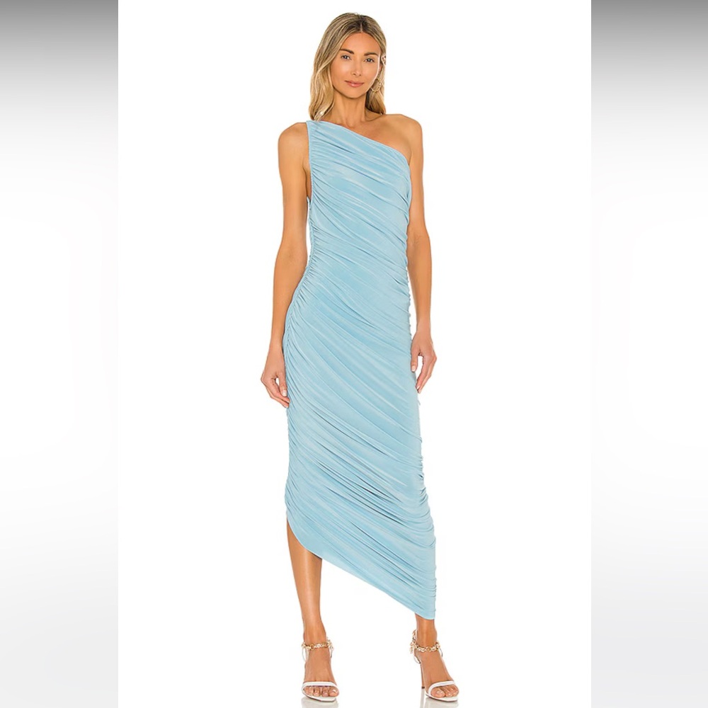 Norma Kamali Light Blue One-Shoulder High Low Dress